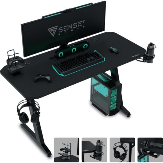 SENSE7 Nomad Basic Mesa Gaming Ergonomicos con Accesorios 100x50 Negra