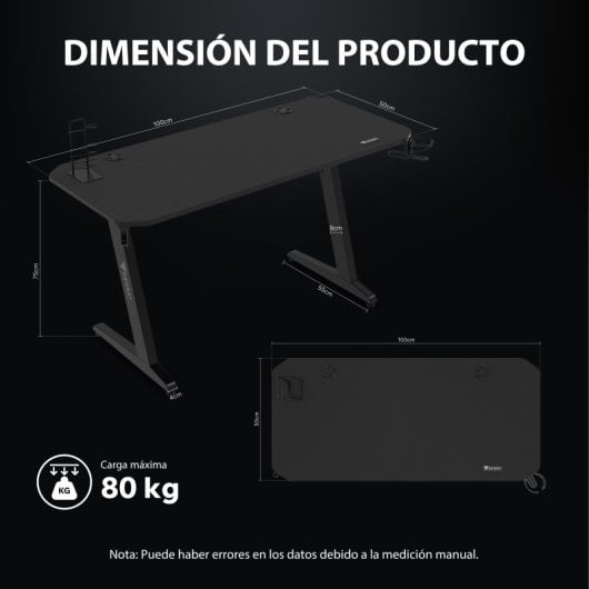 SENSE7 Nomad Basic Mesa Gaming Ergonomicos con Accesorios 100x50 Negra