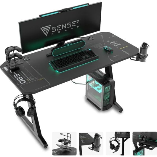 SENSE7 Nomad Cybernetic Mesa Gaming Ergonomicos con Accesorios 100x50 Negra