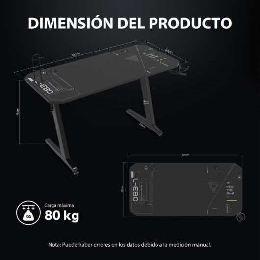 SENSE7 Nomad Cybernetic Mesa Gaming Ergonomicos con Accesorios 100x50 Negra