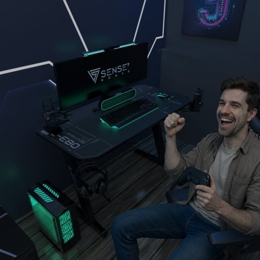 SENSE7 Nomad Cybernetic Mesa Gaming Ergonomicos con Accesorios 100x50 Negra