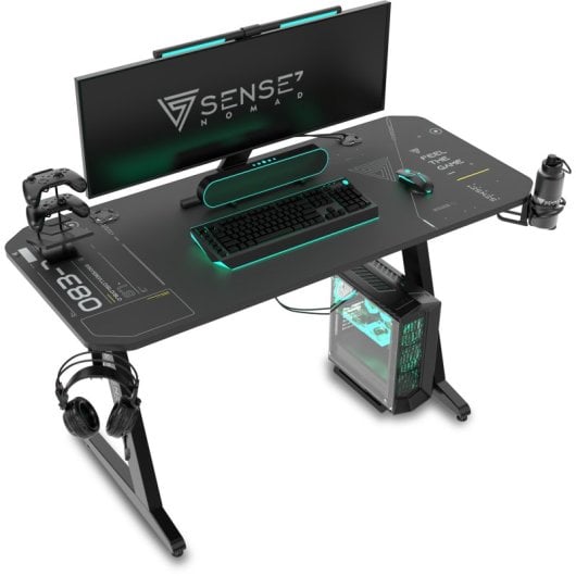 SENSE7 Nomad Cybernetic Mesa Gaming Ergonomicos con Accesorios 120x60 Negra