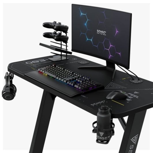 Mesa Gaming Sense7 120×60cm Acero y MDF Tapete Completo Soporte Accesorios Cableado