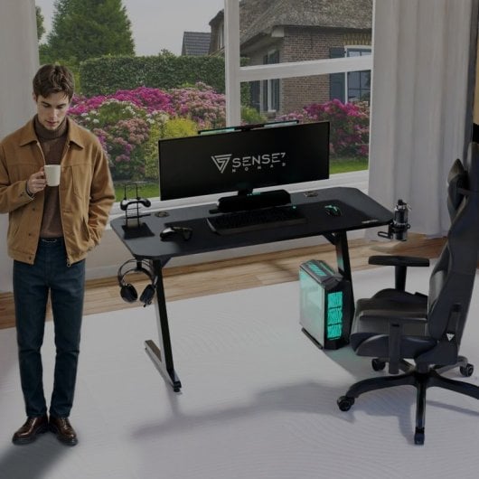 SENSE7 Nomad Cybernetic Mesa Gaming Ergonomicos con Accesorios 120x60 Negra