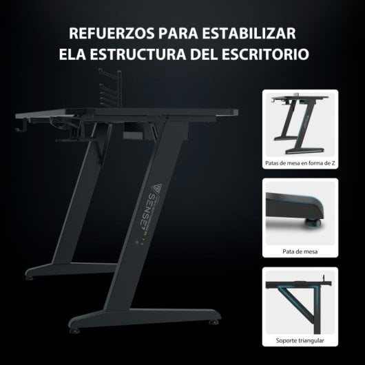 SENSE7 Nomad Cybernetic Mesa Gaming Ergonomicos con Accesorios 120x60 Negra