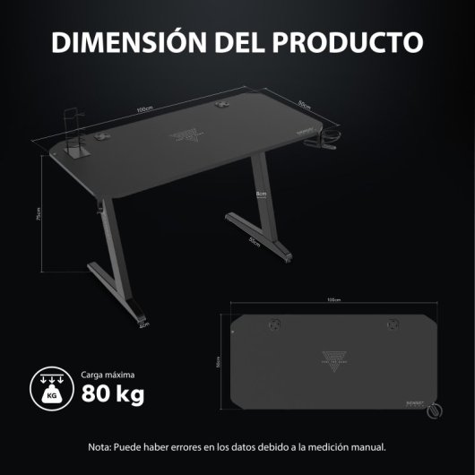 SENSE7 Nomad Classic Mesa Gaming Ergonomicos con Accesorios 100x50 Negra