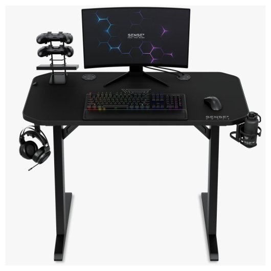Mesa Gaming Sense7 100x50cm Acero y MDF Tapete 2mm Soporte Auriculares Portavasos