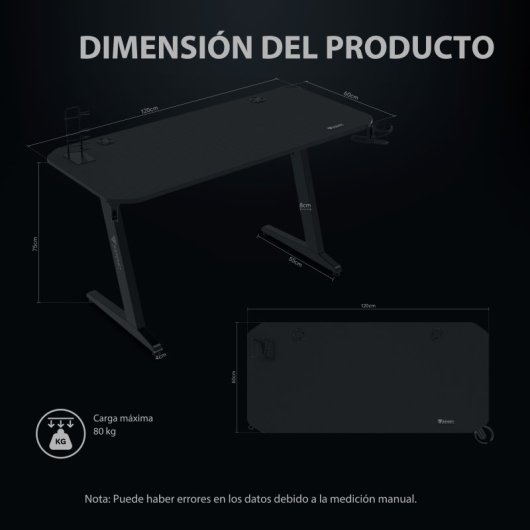 Sense7 Nomad Basic Mesa Gaming 120cm Laminado Carbono com Suporte para Headset e Gestão de Cabos