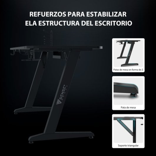 Sense7 Nomad Basic Mesa Gaming 120cm Laminado Carbono com Suporte para Headset e Gestão de Cabos