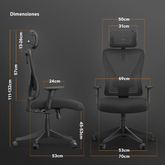 Silla de Oficina Sense7 TONE Ergonómica, Reposacabezas, Respaldo Malla, Hasta 130kg