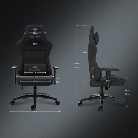 SENSE7 Spellcaster FUKU XL Silla Gaming de Tela Ergonómico Ajustable Soporte Lumbar Negra