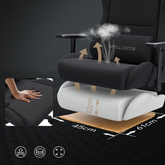SENSE7 Spellcaster FUKU XL Silla Gaming de Tela Ergonómico Ajustable Soporte Lumbar Negra