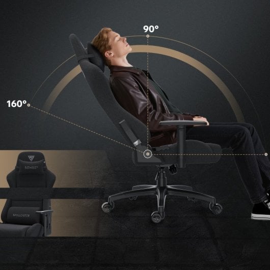 SENSE7 Spellcaster FUKU XL Silla Gaming de Tela Ergonómico Ajustable Soporte Lumbar Negra