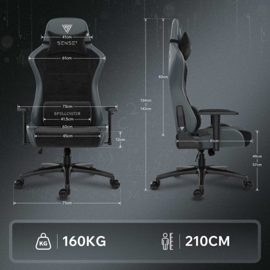 SENSE7 Spellcaster FUKU XL PU Silla Gaming Ergonómico Ajustable Soporte Lumbar Negra