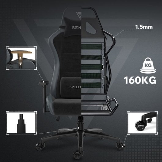 SENSE7 Spellcaster FUKU XL PU Silla Gaming Ergonómico Ajustable Soporte Lumbar Negra