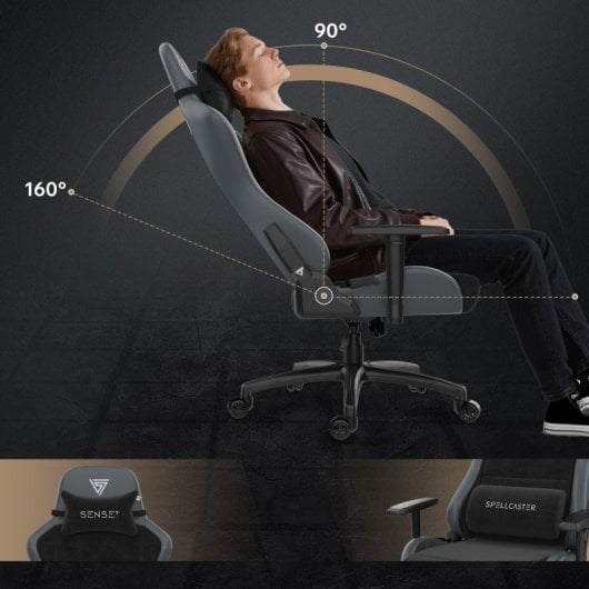 SENSE7 Spellcaster FUKU XL PU Silla Gaming Ergonómico Ajustable Soporte Lumbar Negra