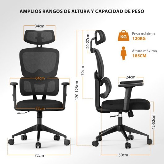 Silla Sense7 VENO Respaldo Ajustable Reposabrazos 7cm Malla Ventilada Soporta 120kg