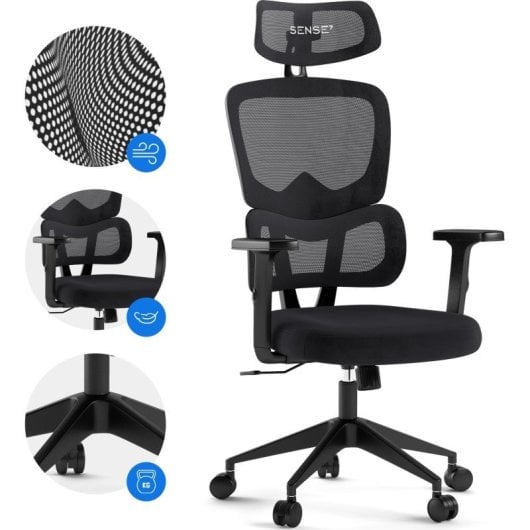 Silla Sense7 VENO Respaldo Ajustable Reposabrazos 7cm Malla Ventilada Soporta 120kg