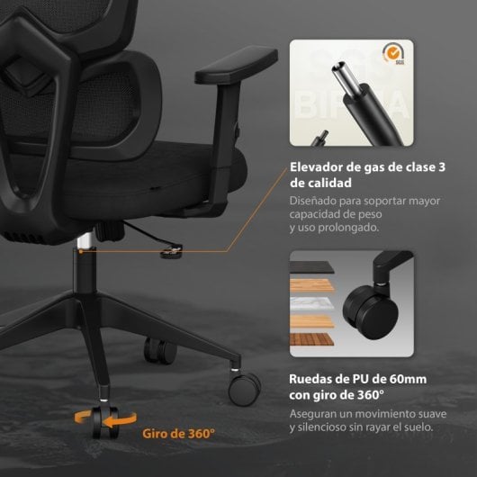 Silla Sense7 VENO Respaldo Ajustable Reposabrazos 7cm Malla Ventilada Soporta 120kg