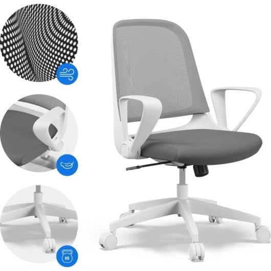 Silla oficina Sense7 Sopty reposabrazos móviles malla respaldo base nylon 120kg blanco