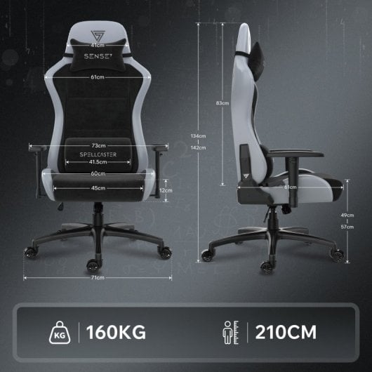 SENSE7 Spellcaster FUKU XL PU Silla Gaming Ergonómico Ajustable Soporte Lumbar Negra/Gris