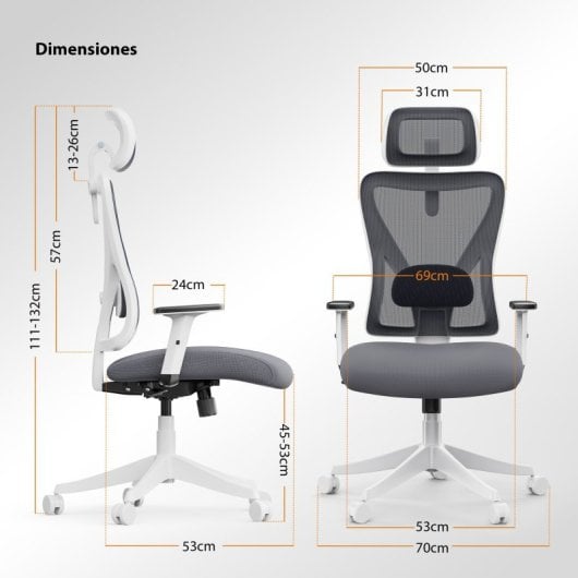 Silla de oficina Sense7 TONE Reposabrazos 4D Respaldo de Malla Ajustable Ergonomía 130kg