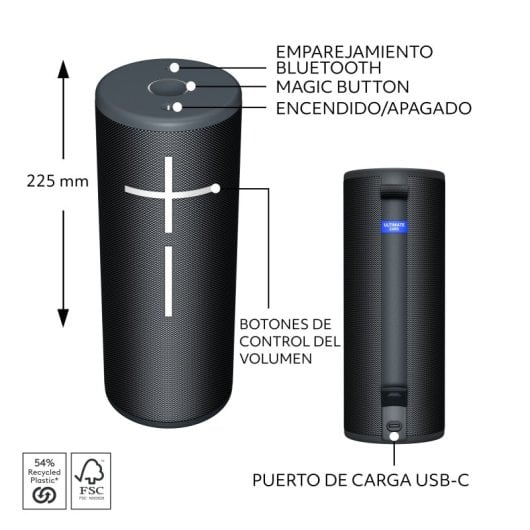 Altavoz Ultimate Ears MEGABOOM 4 Portátile Inalámbrico 91dB Bluetooth USB-C Alcance 45m Negro