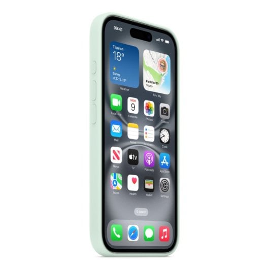 Custodia Apple MDGP4ZM/A MagSafe per iPhone 16, in silicone riciclato, acquamarina, 6,1"