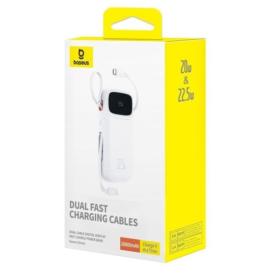 Power Bank Baseus Qpow2 10000mAh 22,5W Dual-Kabel Display Weiß Lithium Polymer
