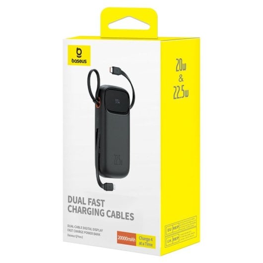 Powerbank Baseus QPOW 2 10000 mAh 22,5 W Lithium Schwarz Doppelkabel