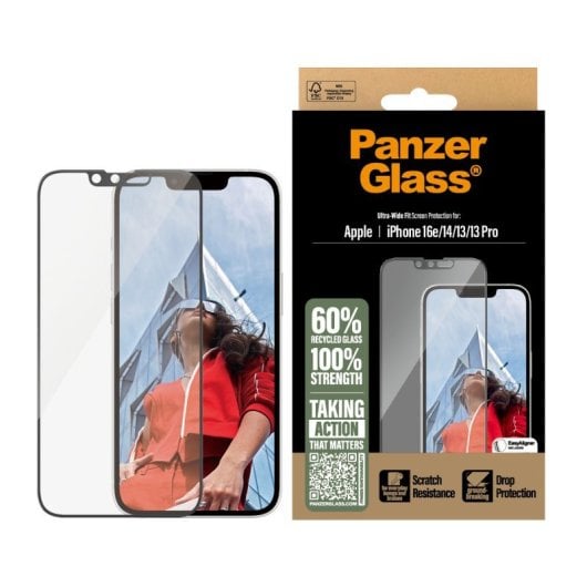 Protector de pantalla PanzerGlass iPhone 13/13 Pro/14/16e Vidrio templado Transparente