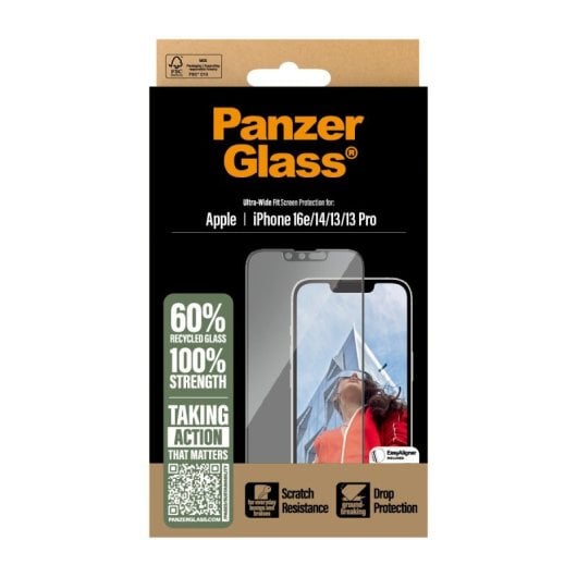 Protector de pantalla PanzerGlass iPhone 13/13 Pro/14/16e Vidrio templado Transparente