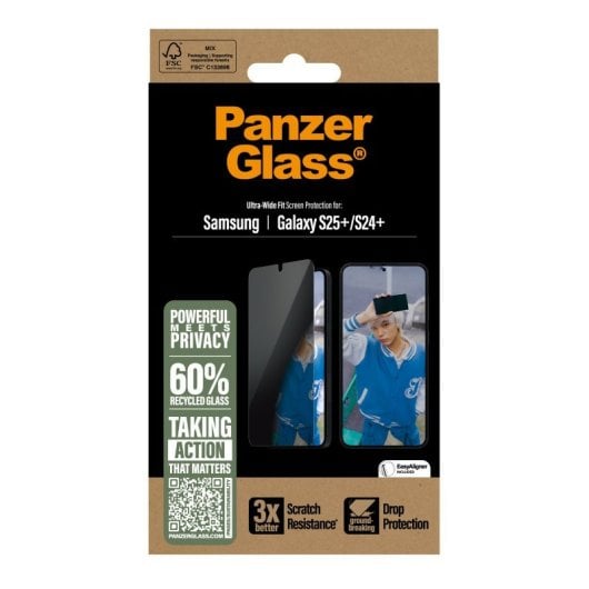 PanzerGlass Displayschutz für Samsung Galaxy S25+ und S24 Plus, gehärtetes Glas, Sichtschutz