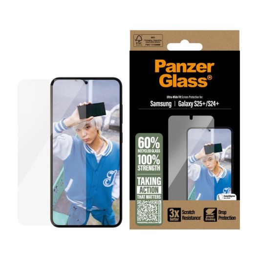 PanzerGlass Displayschutzfolie für Samsung Galaxy S25+ S24 Plus, gehärtetes Glas, oleophobe PET-Beschichtung
