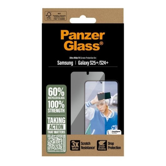 PanzerGlass Displayschutzfolie für Samsung Galaxy S25+ S24 Plus, gehärtetes Glas, oleophobe PET-Beschichtung
