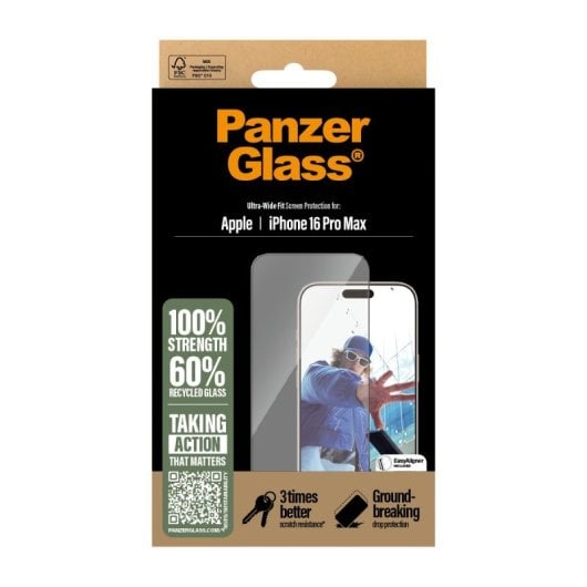 Protector de pantalla PanzerGlass iPhone 16 Pro Max vidrio templado PET silicona anti-huellas