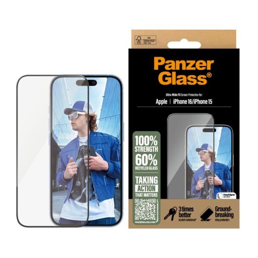 Protector de pantalla PanzerGlass Apple iPhone 16/15 Vidrio templado Transparente 6.1?