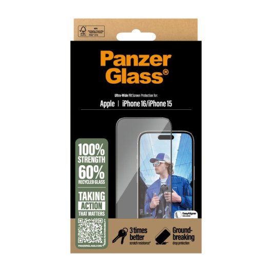 Protector de pantalla PanzerGlass Apple iPhone 16/15 Vidrio templado Transparente 6.1?