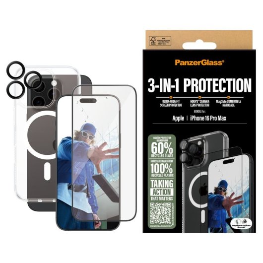 Protector de pantalla PanzerGlass iPhone 16 Pro Max Vidrio templado sin burbujas anti-huellas