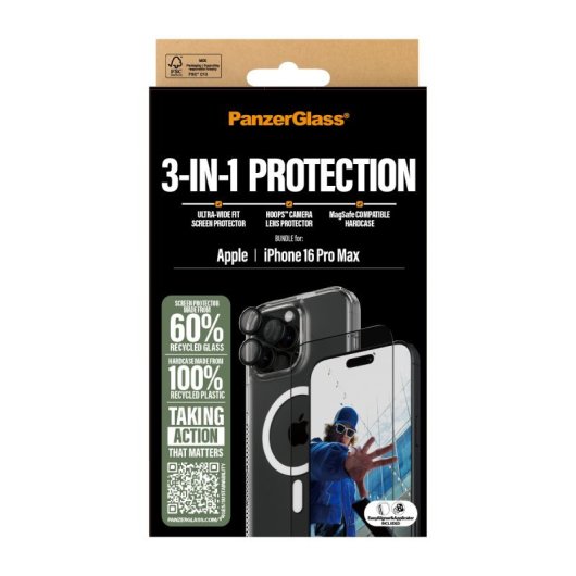 Protector de pantalla PanzerGlass iPhone 16 Pro Max Vidrio templado sin burbujas anti-huellas
