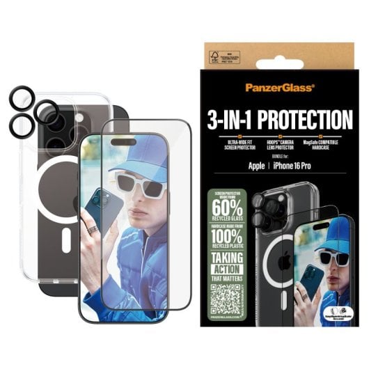 Protector de pantalla PanzerGlass iPhone 16 Pro vidrio templado transparente anti-huellas