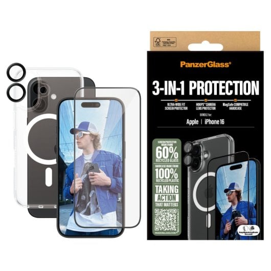 Protector PanzerGlass iPhone 16 Transparente 3 en 1 Resistente Golpes Rayones