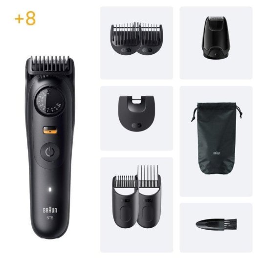 Bartschneider Braun BeardTrimmer 5 BT5560 Kabellos 120min Nass und Trocken 40 Einstellungen 8 Aufsätze Schnellladung