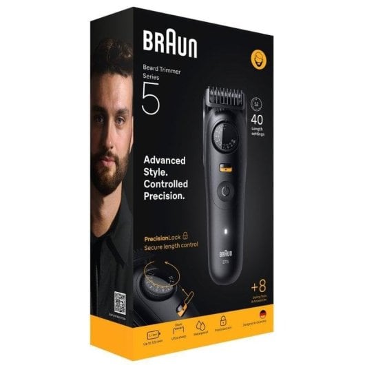 Bartschneider Braun BeardTrimmer 5 BT5560 Kabellos 120min Nass und Trocken 40 Einstellungen 8 Aufsätze Schnellladung
