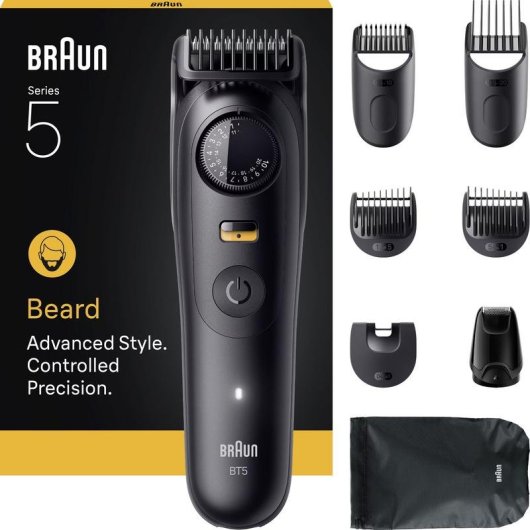 Aparador de Barba Braun BT5560 Recarregável 120min Seco e Molhado 40 Ajustes 2 Pentes Carga Rápida