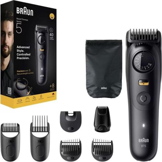 Aparador de Barba Braun BT5560 Recarregável 120min Seco e Molhado 40 Ajustes 2 Pentes Carga Rápida