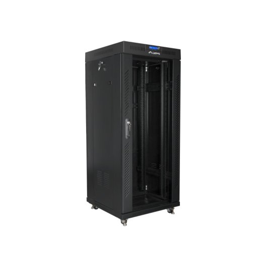 Rack independiente Lanberg FF01-6627-12BL 27U 600x600 LCD Cristal Templado 1200kg Negro