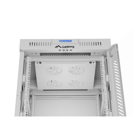 Rack de pie Lanberg FF01-6615-12SL 15U 1200kg termostato LCD IP20 gris puertas vidrio/metal
