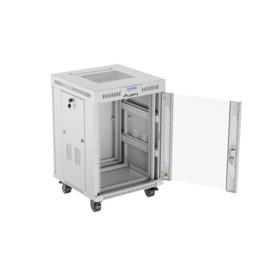 Rack de pie Lanberg FF01-6615-12SL 15U 1200kg termostato LCD IP20 gris puertas vidrio/metal