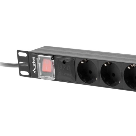 Regleta Lanberg PDU-08F-0200-BK 8 tomas Tipo F 1U Protección Sobretensiones 16A 19” Horizontal
